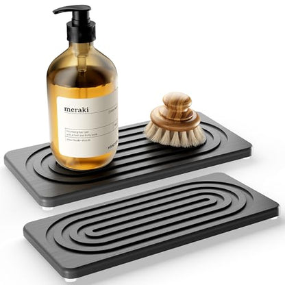 Water Absorbing Stone Tray, Quick Drying Diatomite Bathroom Tray Countertop, Stone Drying Mat for Kitchen Counter, Soap Dish Dispenser Vanity Organizer, Dark Grey-A-9.8" x 4" - color: 9.8" X 4"-dark Grey-a