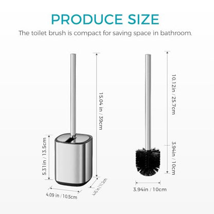 Toilet Brush and Holder Set Toilet Bowl Brush Stainless Steel Automatic Open lid Toilet Bowl Cleaner Brush with Durable Bristle Head Toilet Cleaning Brush for Bathroom - color: Stainless Steel