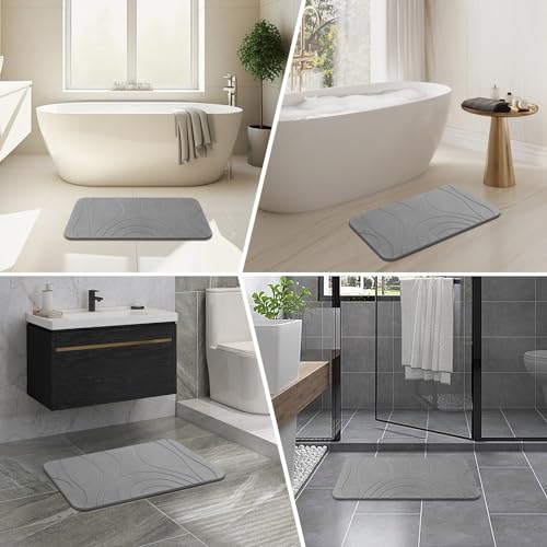 Stone Bath Mat, 2 Pack Diatomaceous Earth Shower Mat, Non-Slip Super Absorbent Quick Drying Bathroom Floor Mat, 24x15, Grey - color: Grey