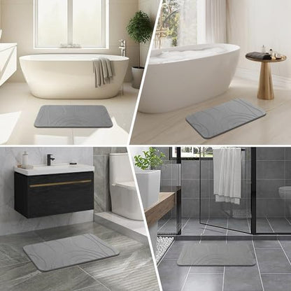 Stone Bath Mat, 2 Pack Diatomaceous Earth Shower Mat, Non-Slip Super Absorbent Quick Drying Bathroom Floor Mat, 24x15, Grey - color: Grey