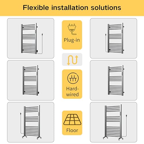 Sole&caldo Grey Carbon Steel Towel Warmer Rack with 15 Heating Strips and LED Temperature Timer Control, Freestanding or Wall Mounted Electric Towel Heater Rack