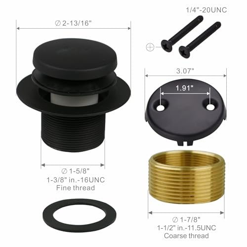 WELSAN Matte Black Bathtub Drain,Tub Conversion Kit Replacement Trim Kit | Tub Drain Kit with Two-Hole Overflow Faceplate, For 1-3/8" and 1-1/2" Tub Drains, Coarse thread replacement trim kit assembly - color: Black, style: 2 Holes