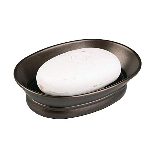 iDesign York Countertop Bar Soap Dish, Metal Soap Holder for Bathroom, Shower, Vanity, 3.87" x 5.5" x 1.4", Bronze - color: Bronze, size: 3.87" x 5.5" x 1.4"