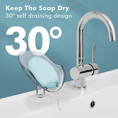 NPET Not Punched Self Draining Plastic Soap Dish Holder with Enlarged Suction Cup,Portable Soap Tray for Bathroom Shower, Kitchen Sink, Save Space and Soap (2, 2 Clear) - color: 2 Clear
