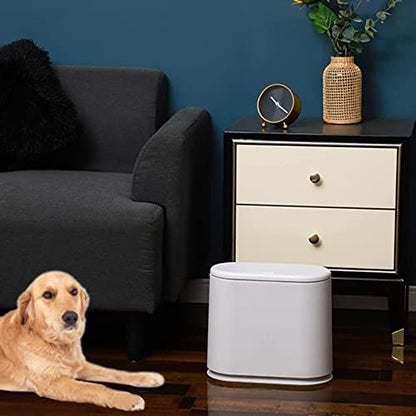 White Slim Bathroom Trash Can with Press Top Lid,12 Liter Small Thin Garbage Can,3.17 Gallon Narrow Dog Proof Plastic Waste Basket and Covered Wastebasket for Room,Bedroom,Kitchen,Toilet,Office,Dorm - color: White