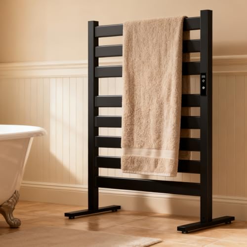 Verida Towel Warmer for Bathroom, Heated Towel Rack, Upgraded Extra-Wide Heating Area, Built-in Timer and Temperature Adjustment, Large Free-Standing Heated Towel Racks, Black 8 Bar Large - color: Matte Black, size: Large