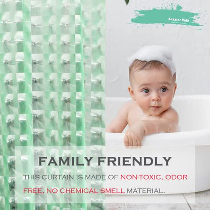 Green 3D Crystal Plastic Shower Curtain Liner, 72x72 Inch Thin Lightweight Ice Cube Plastic Bathroom Shower Showroom Inner Curtain with Rustproof Metal Grommet Holes and Weighted Magnets - color: B-green, size: 72"W x 72"L (Pack of 1)