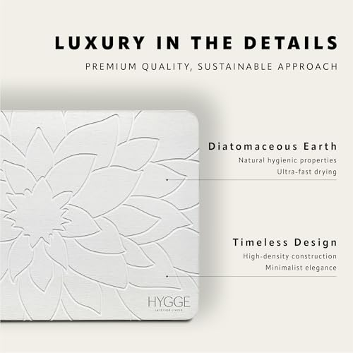 Diatomaceous Earth Stone Bath Mat - Ivory Bloom | Modern Fast Dry Bathroom Floor Shower Mat, Quick Drying Premium Diatomite Spa Stone Gift, Non-Slip Base, 23.6" x 15.4" - color: Ivory Bloom