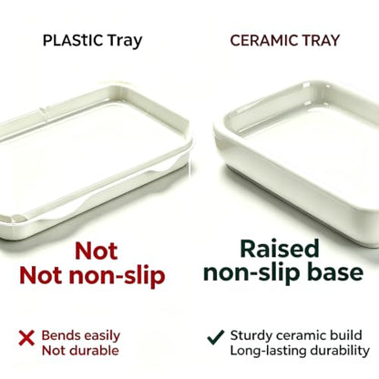 Heavy Weight 3.28oz Soap Dish with Removable Ceramic Drain Tray, 304 Stainless Steel Rustproof Self Draining Holder, Ideal for Regular Bar Soap, Bathroom Kitchen Sink (Cool White) - color: Cool White