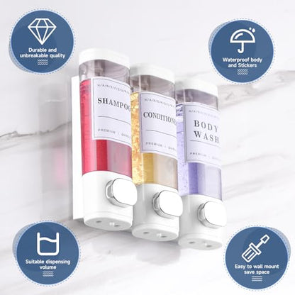 Shampoo and Conditioner Dispenser Shower Soap Dispenser Wall Mounted No Drill Shampoo Dispenser for Shower Wall Bathroom Hotel 3 * 300ml White