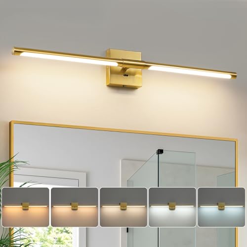 Epinl Gold Vanity Light for Bathroom, 32 inch 5CCT Dimmable Bathroom Lighting Fixture Over Mirror, Modern Brush Gold LED Vanity Lights, 360° Rotatable Bathroom Lights - color: Gold, size: 32 inch
