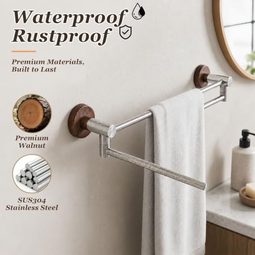 Bathroom Towel Bars, 23-Inch Rustproof SUS304 Stainless Steel Towel Racks, 2-Arm 180° Rotating Wall-Mount Drying Bar for Bathroom & Kitchen, Space-Saving(1 BAR,50cm/19.7in) - color: 1 Bar, size: 50cm/19.7in