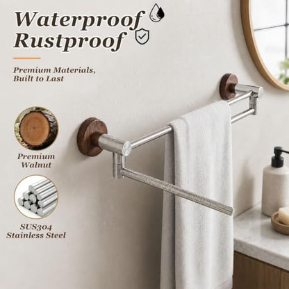 Bathroom Towel Bars, 23-Inch Rustproof SUS304 Stainless Steel Towel Racks, 2-Arm 180° Rotating Wall-Mount Drying Bar for Bathroom & Kitchen, Space-Saving(1 BAR,60cm/23.6in) - color: 1 Bar, size: 60cm/23.6in