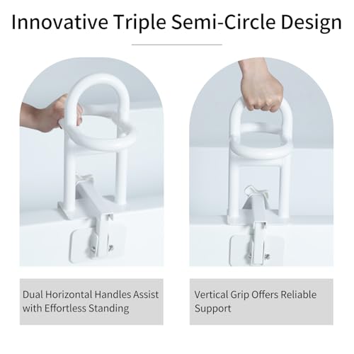 Triple Grip Adjustable Bathtub Handles for Seniors, Fits 3-Inch+ Thick Walls. Please Measure Before Purchasing Tub Grab Bars for Side of Tub, Handicap Grab Bars, Tub Handles for Elderly Balance