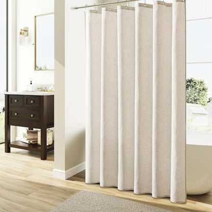 Extra Long Linen Shower Curtain 96 Length,Natural Country Boho Farmhouse Shower Curtains for Bathroom Heavy Duty Fabric Bath Curtains Liner with Hooks, Cream/Beige, 72x96 - color: Linen, size: 72"W x 96"L (Pack of 1)
