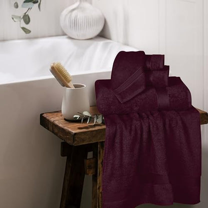 Ultra Soft 6 Pack Cotton Towel Set, Contains 2 Bath Towels 28x55 inch, 2 Hand Towels 16x24 inch & 2 Wash Coths 12x12 inch, Ideal for Everyday use, Compact & Lightweight - Burgundy Red - color: Burgundy