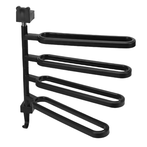 Buachois Swivel Towel Bar, 4 Arm Wall Mounted Rotating Towel Rack Holder with Hooks ABS Black for Bathroom Kitchen Balcony (4 Rods) - color: 4 Rods