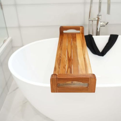 EcoDecors, 34 inch, with LiftAid Handles, Bath Tray for Tub, Bath Tub Tray Wood, Bathtub Table, Caddy for Bathtub in Natural Teak - style: 34"- LiftAid Handles