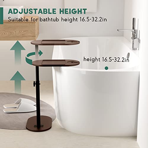 Bamboo Bathtub Tray Table with Adjustable Height and Freestanding | Bath Table Caddy Side Table for Tub Against Wall, Tub Shelf with Wine Glass Phone Holder - Patent Protected (Brown) - color: Brown