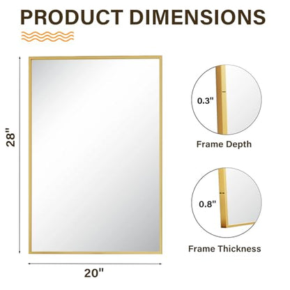 HARRITPURE 28"x20" Rectangle Bathroom Mirror, Gold Vanity Wall Mirror | Aluminum Alloy Frame Wall Mirror, Horizontal or Vertical Wall Mount for Entryway Bedroom Living Room - size: 28"L x 20"W