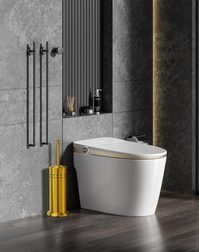 Dowry Toilet Plunger with Holder for Bathroom Gold 18.7In | Hidden Toilet Bowl Cleaners Long Handle with Cover Powerful Force Suction Cup Heavy Duty Deep Cleaning Gold 18.7In - color: Gold