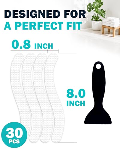 Anti-Slip Shower Stickers, Non-Slip Bathtub Appliques, Tub & Bath Strips | 30-Pack for Fuller Coverage | White, Low-Profile Design | Includes Scraper for Easy Application - color: White