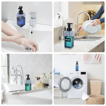 Segbeauty Empty Foam Bottle for Kitchen 22oz, 2pcs Plastic Foaming Soap Dispenser Bathroom, 650ml Gray Square Foam Pump Bottle with Label Stickers, Refillable Foaming Hand Soap Dispenser Large - color: Gray, style: 2pcs 22oz