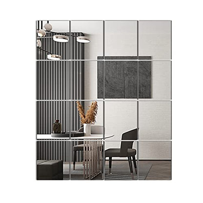 Home Gym Mirror Tiles, 14'' x 12'' Glass Frameless Mirror | 16 PCS, For Home Gym, Bedroom, Door, Bathroom - size: 14''x12''-16PCS