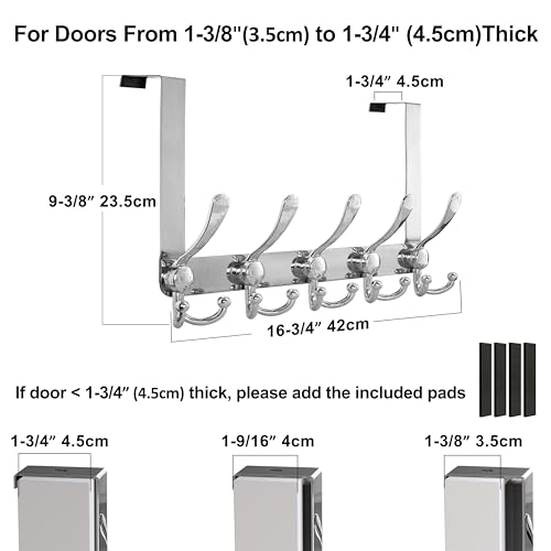 Over Door Hook 2.0 - Upgraded Version - Simple-Assembly, Strong, Heavy-Duty Stainless Steel 5-Tri-Hook Over The Door Hanger Rack, SimpleStrong Series, Chromed, Pack of 2 - color: Chromed