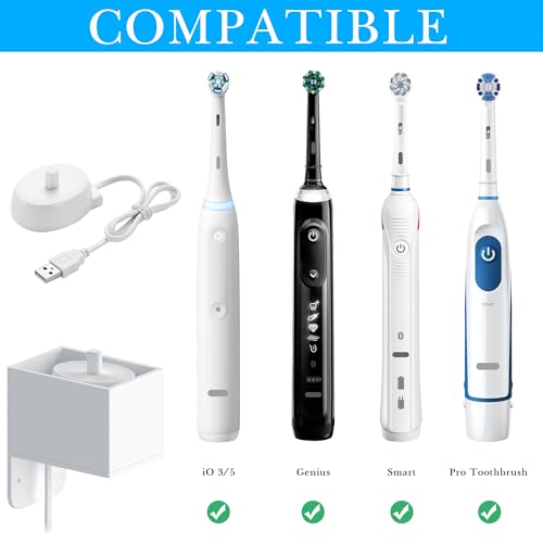 Linkidea Wall Mount Electric Toothbrush Charger Holder with Cable Organizer, Self-Adhesive Powered Brush Stand Compatible with Oral-B iO 3/5, Smart, Pro, Genius Toothbrush(Oval Charger Only)
