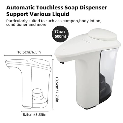 Automatic Soap Dispenser, Touchless Battery Operated Hand Soap&Dish Soap Dispenser, Sensor Liquid Soap Dispenser 17oz/500ml with Adjustable Output for Kitchen Sink Bathroom Commercial(White) - color: White