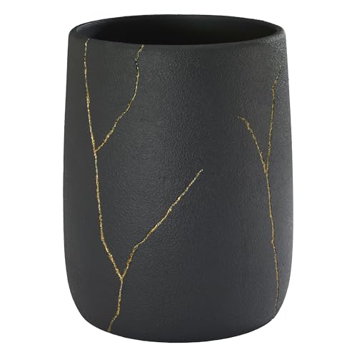Nicole Miller - Wastebasket, Decorative Trash Can, Resin Bathroom Accessories (Sydney Collection, Black/Gold) - size: Wastebasket