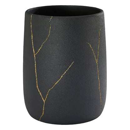 Nicole Miller - Wastebasket, Decorative Trash Can, Resin Bathroom Accessories (Sydney Collection, Black/Gold) - size: Wastebasket