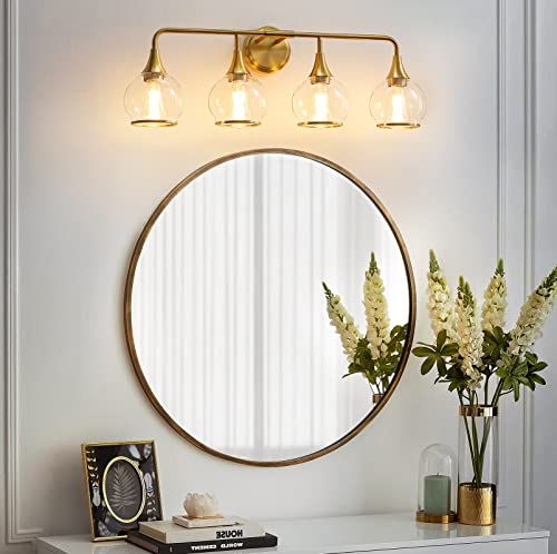Gold Bathroom Vanity Light 4-Light Bathroom Vanity Light Fixtures Over Mirror with Clear Glass Shade 30.7 inch Wall Sconce Lighting Bath(Exclude E26 Bulb) - color: Gold, size: 4 Light