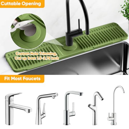 24'' Longer Faucet Mat for Kitchen Sink Splash Guard[7° Slope Fast Self-draining][Snap Lock Fit]Kitchen Sink Faucet Mat Splash Guard Kitchen Sink Area Water Splash Guard Behind Faucet Draining Mat - color: Green, size: 24" x 5.5"
