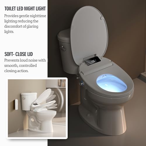 WLJBIDET Toilet Seat Bidet with Warm Water and Drying, O80KL - Elongated | Remote Control, Multiple Cleaning Modes, Adjustable Temperature, Soft Close Lid, LED Display, Nightlight