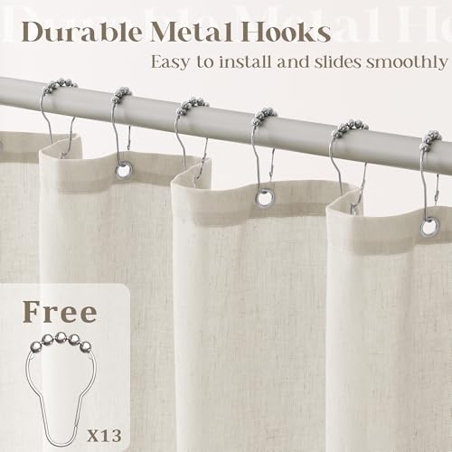 Oatmeal Linen Shower Curtain for Bathroom Water Repellent 72x72 Inch | Neutral Simple French Country Shower Curtains 72 Inches Long Earthy Tone Greige Taupe Greyish Beige with Hooks Flax Burlap - color: Linen, size: 72"W x 72"L (Pack of 1)