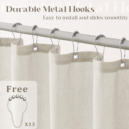 Oatmeal Linen Shower Curtain for Bathroom Water Repellent 72x72 Inch | Neutral Simple French Country Shower Curtains 72 Inches Long Earthy Tone Greige Taupe Greyish Beige with Hooks Flax Burlap - color: Linen, size: 72"W x 72"L (Pack of 1)
