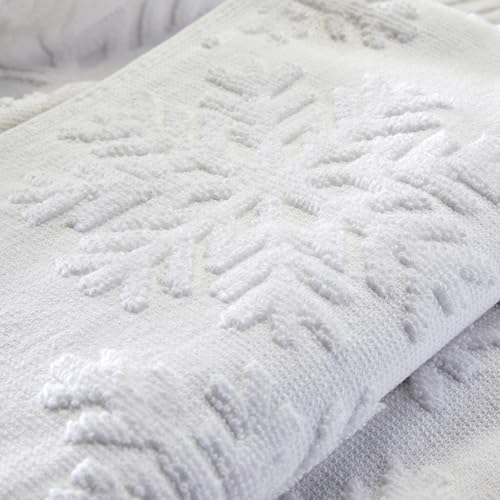 SKL Home Christmas/Winter Subtle Snowflakes Bath Towel, 100% Cotton, White | 550 GSM. Soft & absorbent. Textured jacquard pattern. Great for use in the bathroom, kitchen or bar & gifting. - color: Subtle Snowflakes, style: Bath Towel