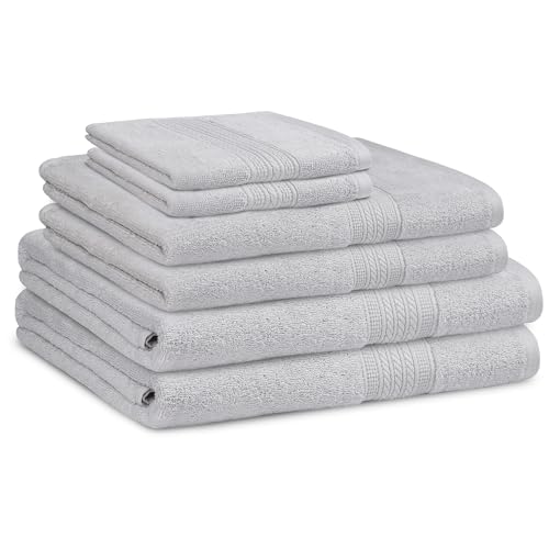 ESSELL 24/7 6 Piece Bath Towel Set, 100% Cotton Towel Set, Durable, Quick Drying & Lightweight Bathroom Towels, 2 Bath Towels, 2 Hand Towels, 2 Washcloths - Grey - color: Grey