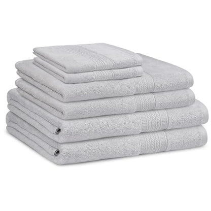 ESSELL 24/7 6 Piece Bath Towel Set, 100% Cotton Towel Set, Durable, Quick Drying & Lightweight Bathroom Towels, 2 Bath Towels, 2 Hand Towels, 2 Washcloths - Grey - color: Grey
