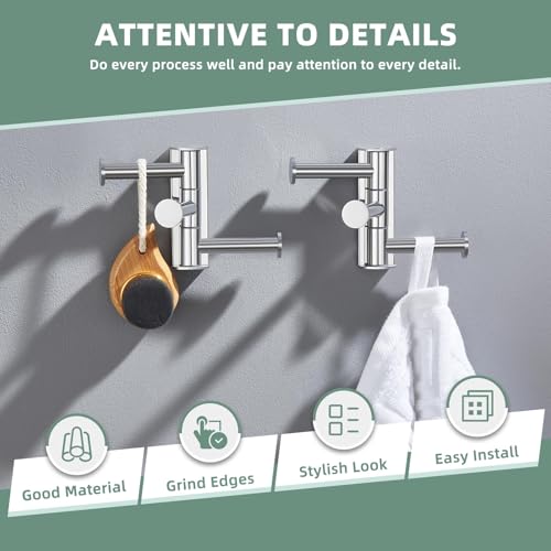 Suyar Swivel Towel Hook, Bathroom Robe Holder with 3 Arms, Polished Chrome | 2 Pack, SUS304 Stainless Steel, Wall Mounted - color: Polished Chrome, size: 2 Pack