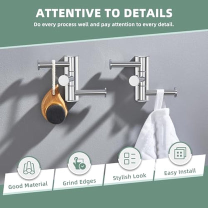 Suyar Swivel Towel Hook, Bathroom Robe Holder with 3 Arms, Polished Chrome | 2 Pack, SUS304 Stainless Steel, Wall Mounted - color: Polished Chrome, size: 2 Pack