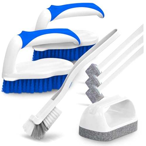 Holikme 7 Pack Cleaning Brush Scrub Brush Kitchen Brush for Floor,Blue | Deep Cleaning Brush Set, Scrub Pads with Scraper Tip for Pool Walls, Bathroom, Grout, Floor, Bike, Tub, Shower - color: Blue