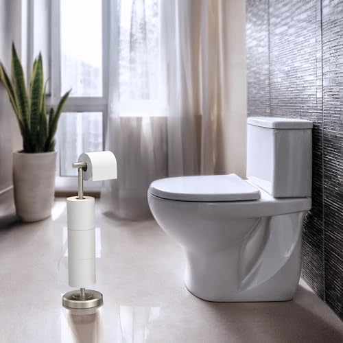 Gatco 1448SN Latitude II Freestanding Toilet Paper Holder with Storage, 22.25-Inch H, Holds 1–4 Reserve Rolls, Weighted Base, Satin Nickel - color: Satin Nickel
