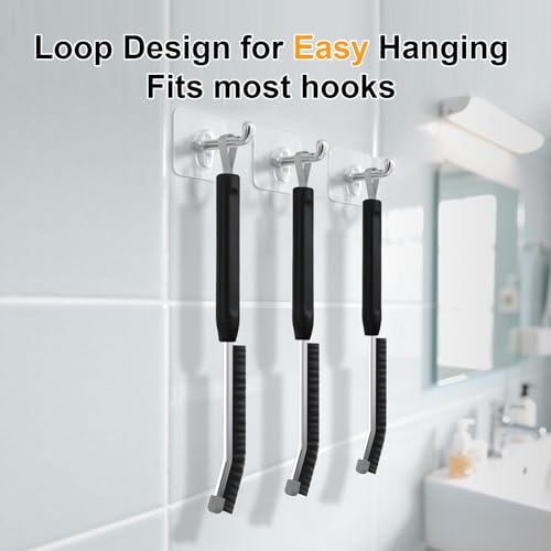 Crevice Cleaning Brush 3 Pack, Stainless Steel Bristle Support Rod, Rust-Resistant & Durable, Rounded Protective Head, Stiff Bristles for Tile Grout, Bathroom Gaps & Window Groove Brushes