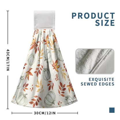 Fall Orange Leaves Pumpkin Kitchen Hanging Towels Autumn Thanksgiving Harvest Hand Towels with Hanging Loops Set of 2 Oven Stove Dish Hang Towel Soft Absorbent Bath Tie Towel - color: Fall Pumpkin Leaves Orange White