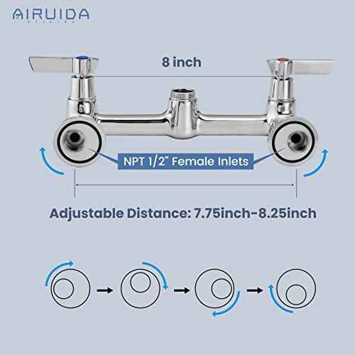 Airuida 8 Inch Chrome Polish Wall Mount Kitchen Sink Faucet | 2 Handle Kitchen Faucet,without Adapter,360° Swivel Spout,Commercial Sink Faucet,for Laundry Utility - color: Chrome Polish