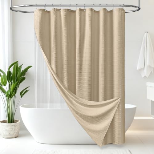 Stall 3 in 1 Waffle Shower Curtain Set with Liner 36 x 72 Beige | Narrow Half Size, Waterproof Clear PEVA Liner, 256GSM Heavy Duty Fabric, Hotel Luxury Shower Curtains for Bathroom, 6 Hooks - color: Beige, size: 36"W x 72"L (Pack of 1)
