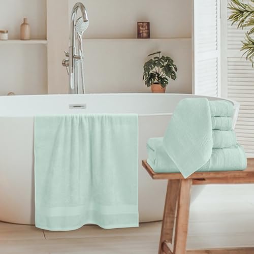 8 Piece Towel Set 100% Ring Spun Cotton, 2 Bath Towels 27x54, 2 Hand Towels 16x28 and 4 Washcloths 13x13 - Ultra Soft Highly Absorbent Machine Washable Hotel Spa Quality - Sea Green - color: Sea Green, size: 8 Piece Towel Set